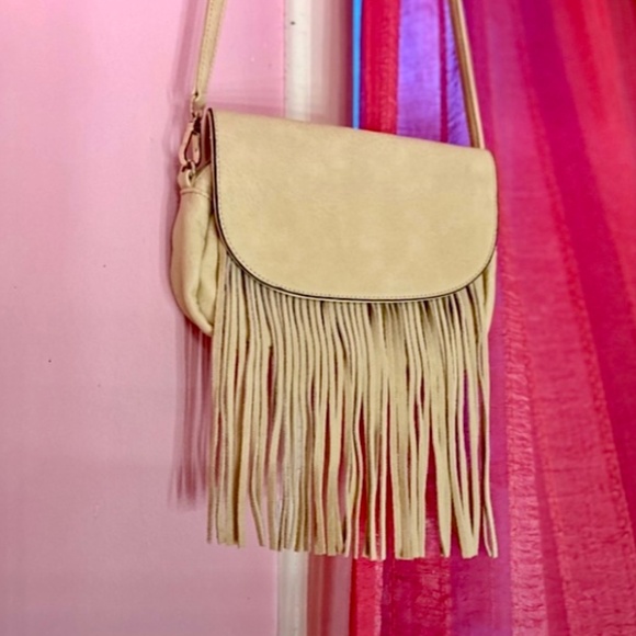 Handbags - Faux Leather Crossbody Boho Western Fringe Bag Stone Grey Women’s Small Purse